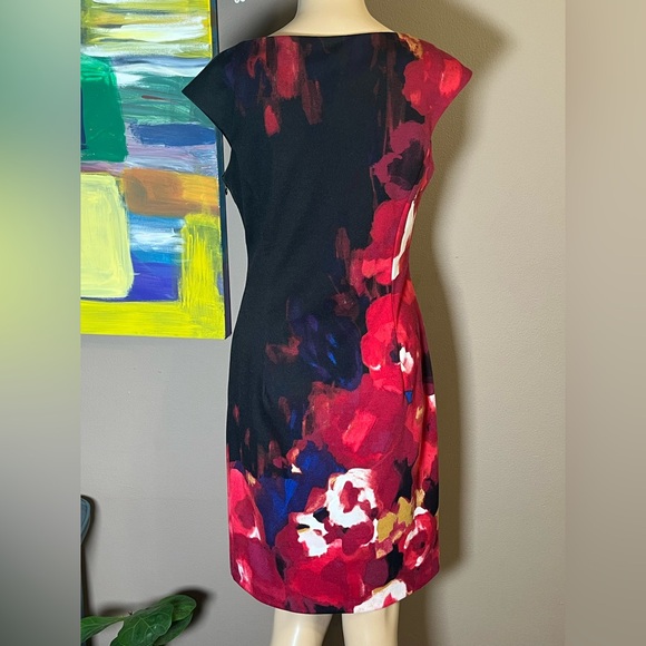 INC International Concepts Dress SZ 4 Black Red Abstract Floral Print Sheath - Picture 8 of 14
